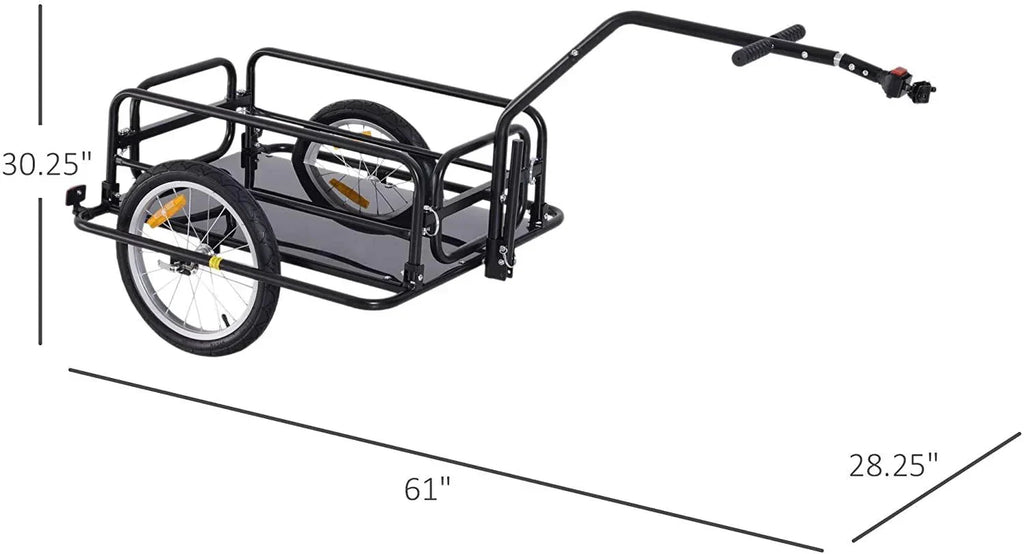 Foldable Bike Cargo Trailer, 80lbs Capacity, 16′′ Wheels, Black, with Hitch