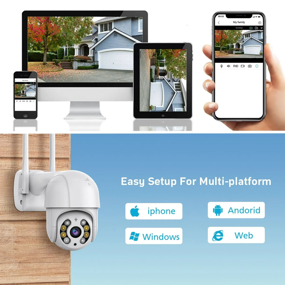A8 White PTZ 1080P Smart Security Camera