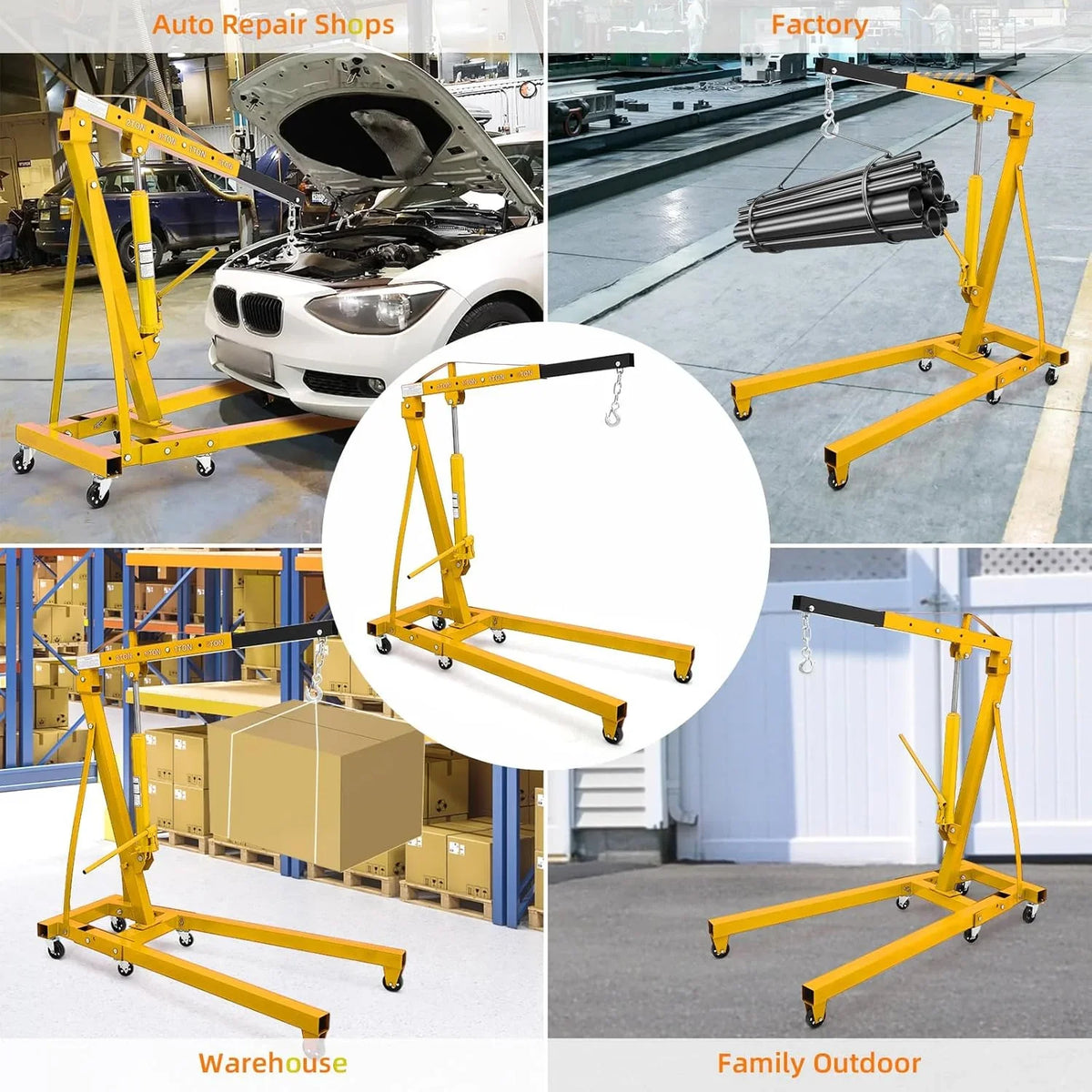Joankaren 2 Ton Folding Hydraulic Engine Hoist, Heavy - Duty Engine Shop Crane Hoist Lift, Heavy Cherry Picker with 6