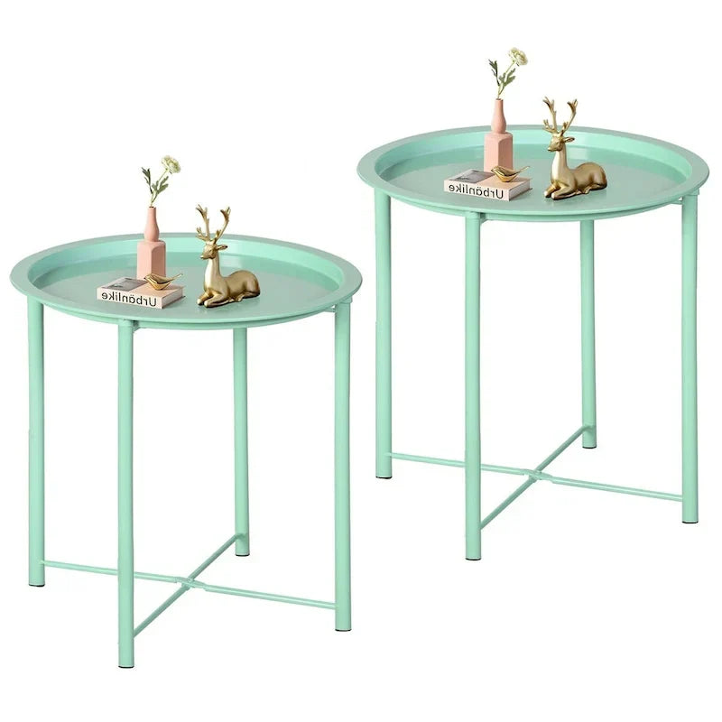 Javlergo Set of 2 Folding Round Steel TV Tray Tables - Compact Side Tables, No Assembly Needed - Dimensions: 18.5 x 18.5 x 19.7 in