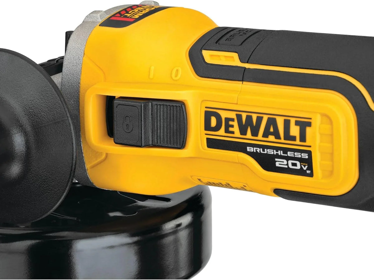 20V MAX* XR Angle Grinder, equipped with spring braking device and sliding switch, 4-1/2 inches, just the tool