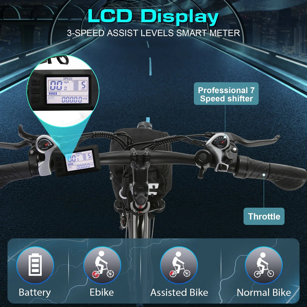 Vivi Electric Bike 26" City Commuter Electric Bike 48V 500W Step - Through Electric Bike 19.8MPH Electric Cruiser