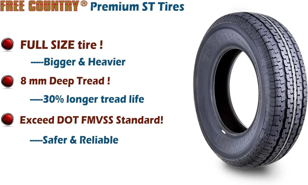 set of 4 Heavy Duty Trailer Tires ST205/75R15 205 75 15 10-Ply Load Range E Steel Belted Radial w/Scuff Guard