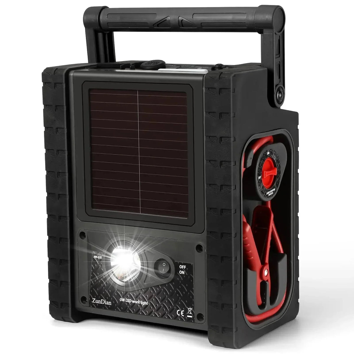 ZD-529 Solar Portable Power Station 2000 Amps Jump Starter, 260 PSI Air Compressor, 12V Car Battery Charger with 400W Inverter Dual AC/DC/USB Output, Emergency Backup Power with Flashlights