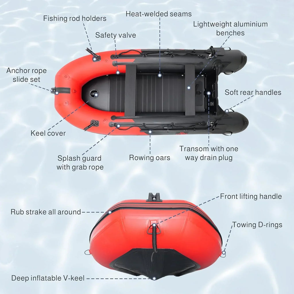 Inflatable Boat | Yacht Dinghy Tender Raft | Multi Person Fishing Boat | Aluminum Floor Oars | Fishing Rod Holders | Heavy-Duty PVC | 2024 Model |