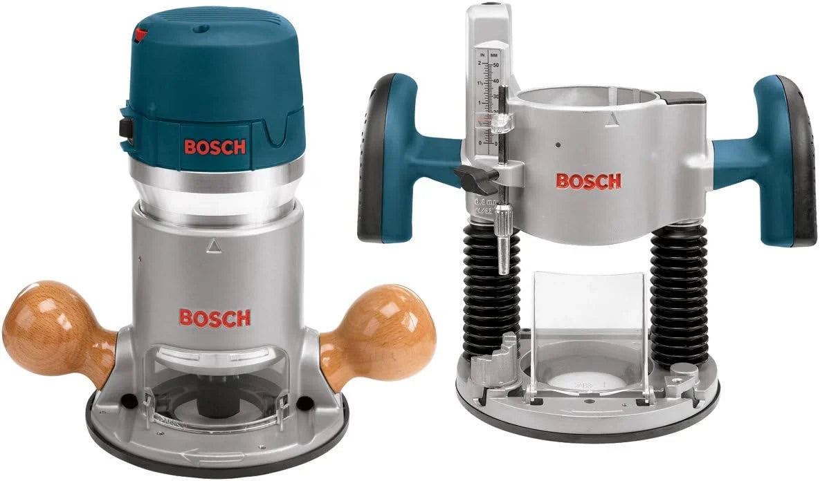 BOSCH 1617EVSPK Wood 12 Amp Router Tool Combo Kit 2.25 Horsepower Plunge Router & Fixed Base with a Variable Speed