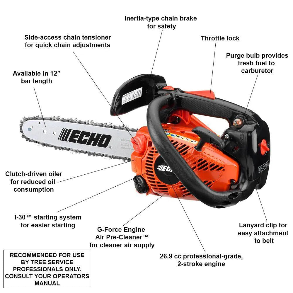 12 in. 26.9 cc Gas 2-Stroke Cycle Chainsaw with Top Handle