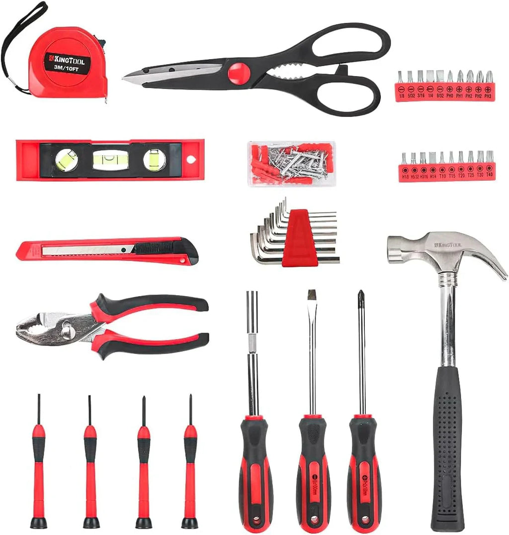 KINGTOOL Home Tool Set Kit - 286 PCS Home Auto Repair Tool Kit with Rolling Tool Box, Mechanic Tool Sets with 21V Max Cordless Power drill, Perfect for Homeowner, Diyer, Handyman