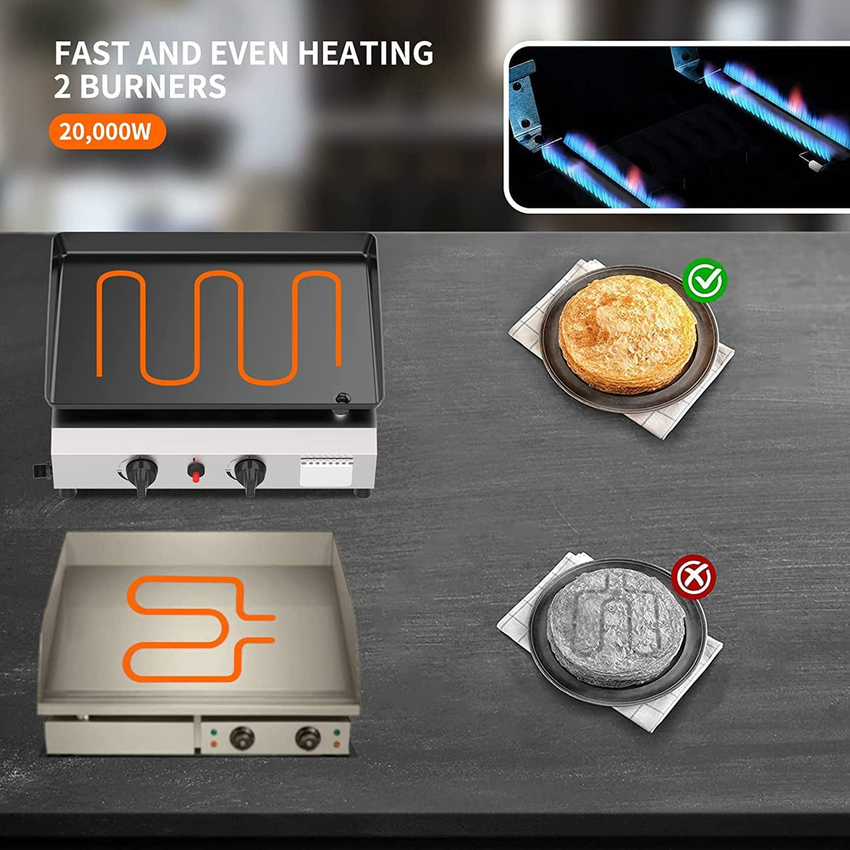 2/3/4 Burner Gas Griddle-Outdoor Propane Griddle-BTU Propane Fuelled. Portable Flat Top Gas Grill Camping Griddle Station with Side Shelves for Kitchen