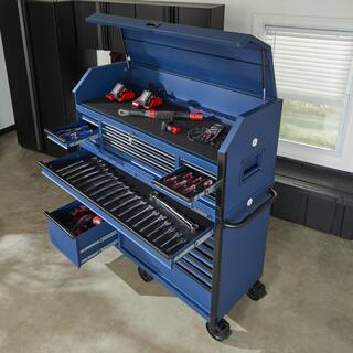 2025 56 in. W x 22 in. D Heavy Duty 23-Drawer Combination Rolling Tool Chest and Top Tool Cabinet Set in Matte Blue
